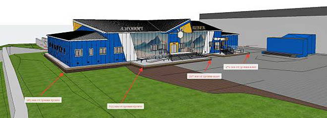 Новое здание будет одноэтажным и разместится рядом с существующим аэровокзальным комплексом, построенным в 1984 году. ФОТО: ООО «ПРОФСТРОЙ»